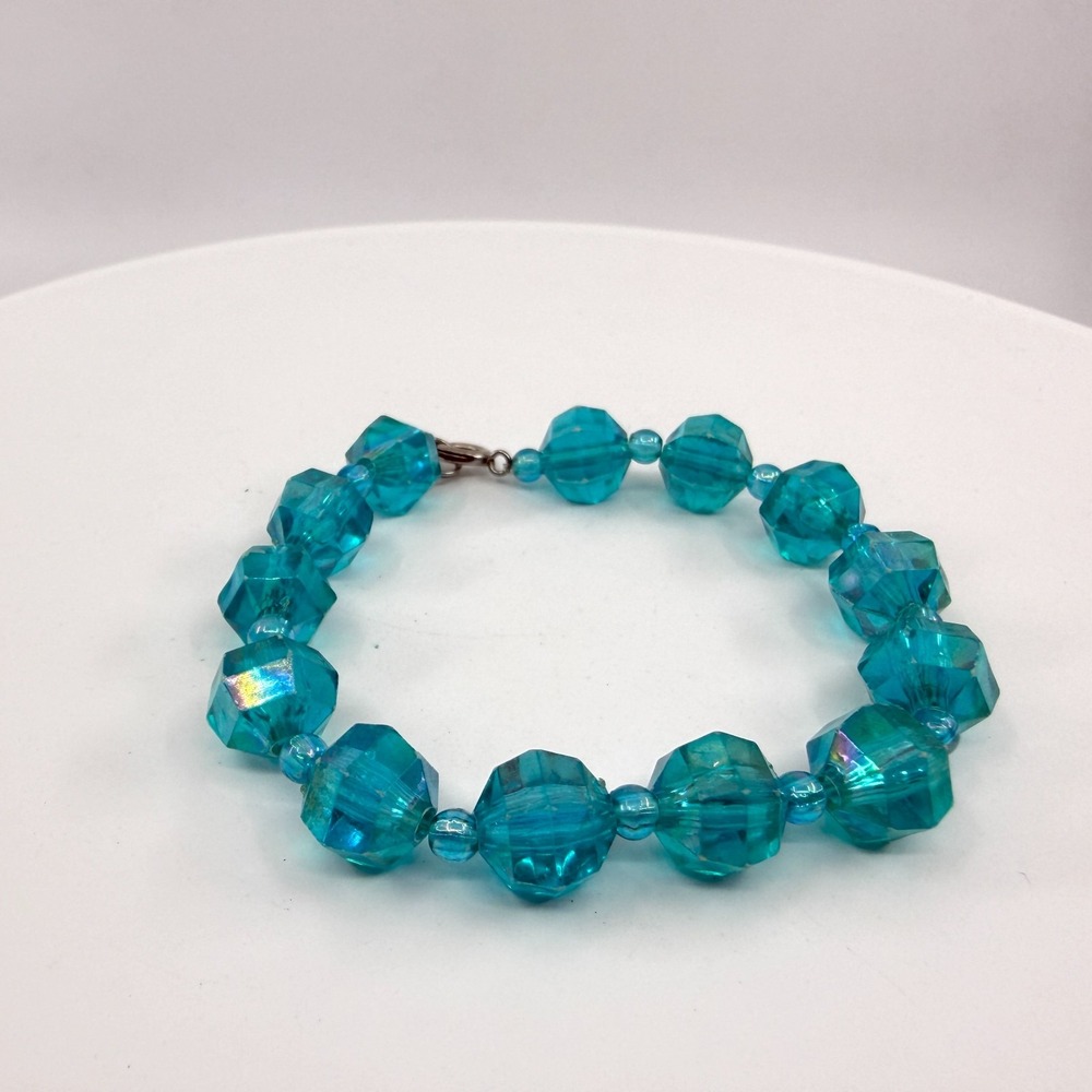 Sparkling Teal Blue Faceted Bead Bracelet Boho Statement Layering Gift Jewelry